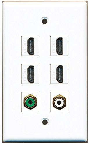 RiteAV - 4 Port HDMI 1 RCA White 1 RCA Green Wall Plate