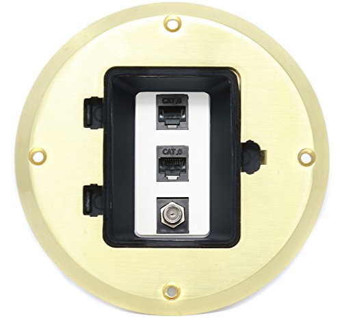 RiteAV 2 Port Cat6 Ethernet 1 Port Coax Cable TV Floor Box - Gold