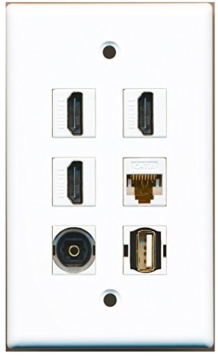 RiteAV - 3 HDMI 1 Port USB A-A 1 Port Toslink 1 Port Cat6 Ethernet White Wall Plate