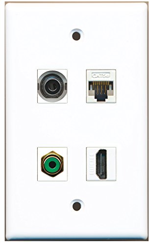 RiteAV - 1 Port HDMI 1 Port RCA Green 1 Port 3.5mm 1 Port Cat5e Ethernet White Wall Plate