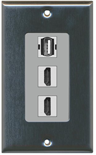 RiteAV - 2 Port HDMI and 1 Port USB A-A Decorative Wall Plate - Stainless Steel/Gray