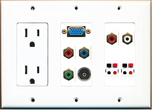 RiteAV - (3 Gang) 15A Power Outlet Svga Component Rca 2 Speaker Jack Toslink Wall Plate
