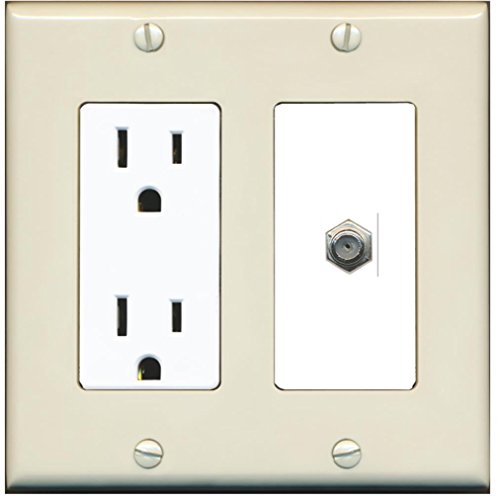 RiteAV - 15 Amp Power Outlet and 1 Port Coax Cable TV- F-Type Decorative Type Wall Plate - Light Almond/White