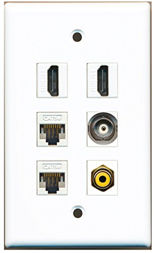 RiteAV - 2 HDMI 1 Port RCA Yellow 1 Port BNC 2 Port Cat5e Ethernet White Wall Plate