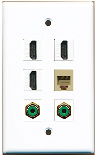 RiteAV - 3 HDMI 2 Port RCA Green 1 Port Phone RJ11 RJ12 Beige Wall Plate