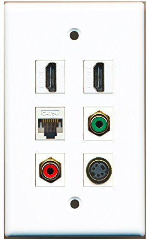 RiteAV - 2 HDMI 1 Port RCA Red 1 Port RCA Green 1 Port S-Video 1 Port Cat5e Ethernet White Wall Plate