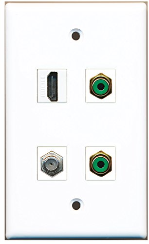 RiteAV - 1 Port HDMI 2 Port RCA Green 1 Port Coax Cable TV- F-Type Wall Plate