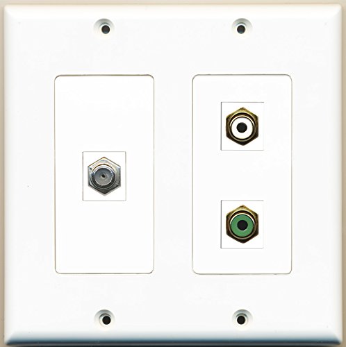 RiteAV - 1 Port RCA White 1 Port RCA Green 1 Port Coax Cable TV- F-Type - 2 Gang Wall Plate