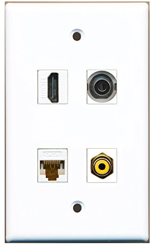 RiteAV - 1 Port HDMI 1 Port RCA Yellow 1 Port 3.5mm 1 Port Cat6 Ethernet White Wall Plate