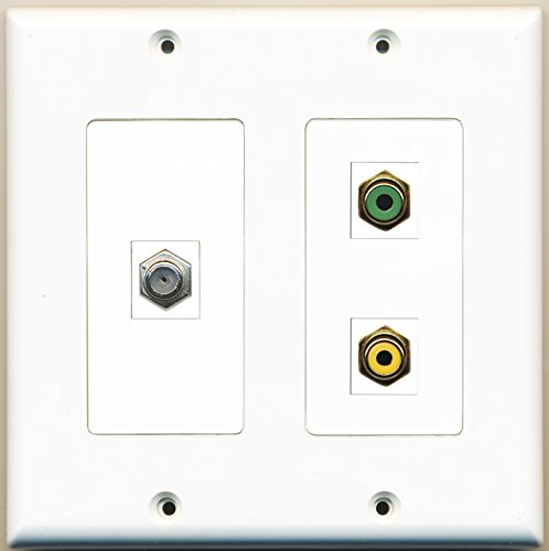 RiteAV - 1 Port RCA Yellow 1 Port RCA Green 1 Port Coax Cable TV- F-Type - 2 Gang Wall Plate
