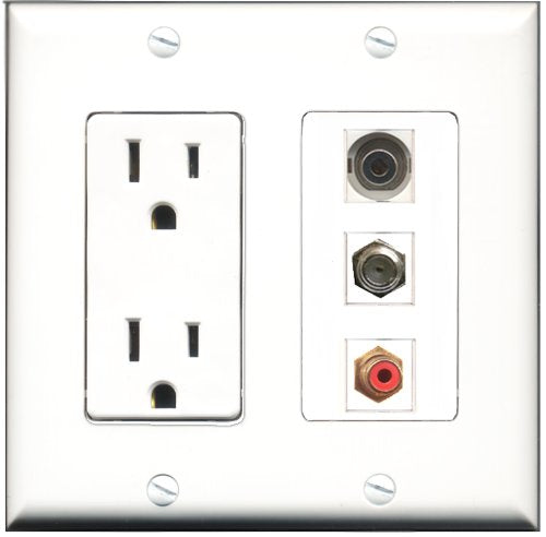 RiteAV - 15 Amp Power Outlet 1 Port RCA Red 1 Port Coax 1 Port 3.5mm Decorative Wall Plate