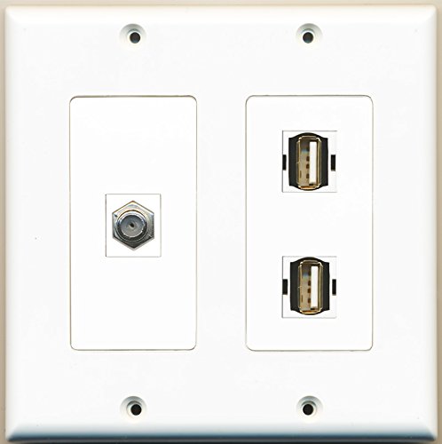 RiteAV - 1 Port Coax Cable TV- F-Type 2 Port USB A-A - 2 Gang Wall Plate