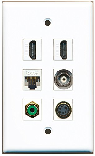 RiteAV - 2 HDMI 1 Port RCA Green 1 Port S-Video 1 Port BNC 1 Port Cat5e Ethernet White Wall Plate