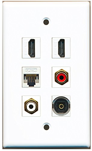 RiteAV - 2 HDMI 1 Port RCA Red 1 Port RCA White 1 Port Toslink 1 Port Cat5e Ethernet White Wall Plate