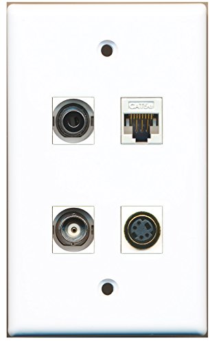 RiteAV - 1 Port S-Video 1 Port 3.5mm 1 Port BNC 1 Port Cat5e Ethernet White Wall Plate