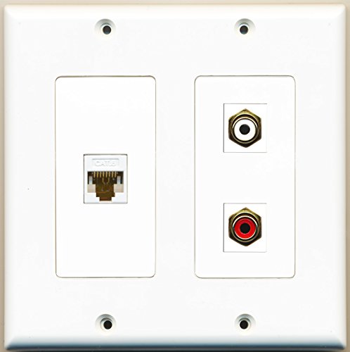 RiteAV - 1 Port RCA Red 1 Port RCA White 1 Port Cat6 Ethernet White - 2 Gang Wall Plate