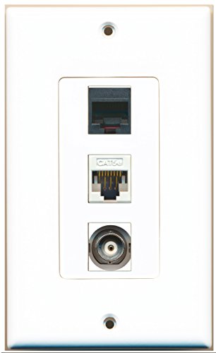 RiteAV - 1 Port Phone RJ11 RJ12 Black and 1 Port BNC and 1 Port Cat5e Ethernet White Decorative Wall Plate