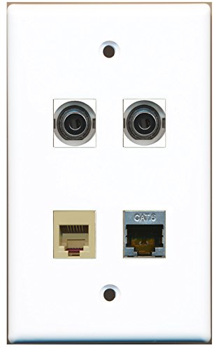 RiteAV - 1 Port Phone RJ11 RJ12 Beige 1 Port Shielded Cat6 Ethernet 2 Port 3.5mm Wall Plate
