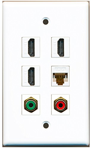 RiteAV - 3 HDMI 1 Port RCA Red 1 Port RCA Green 1 Port Cat6 Ethernet White Wall Plate