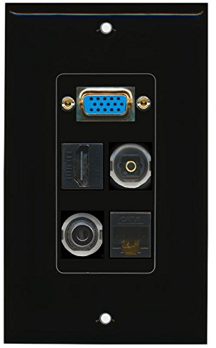 RiteAV (1 Gang Decorative) Svga 3.5mm Toslink HDMI Cat6 Wall Plate Black