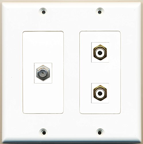 RiteAV - 2 Port RCA White 1 Port Coax Cable TV- F-Type - 2 Gang Wall Plate