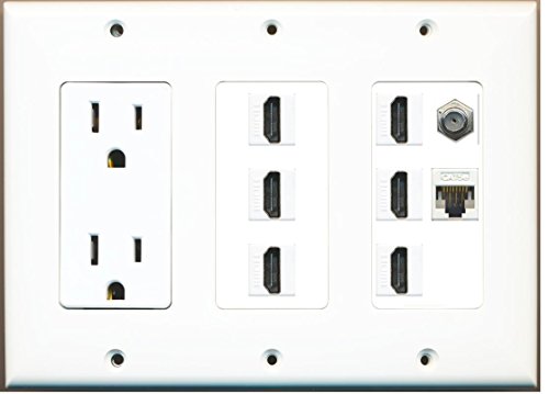 RiteAV - (3 Gang) 15A Power Outlet 6 HDMI Coax Cat5e White Wall Plate White
