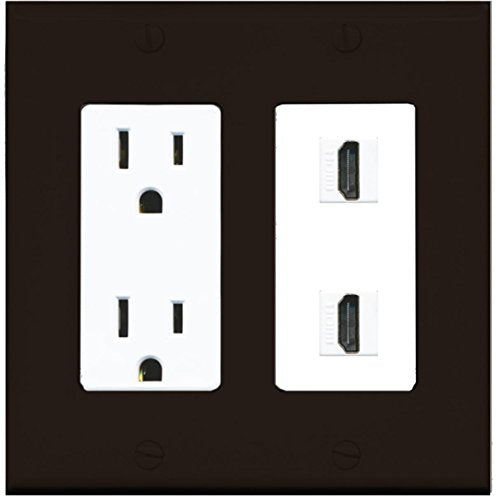RiteAV - 15 Amp Power Outlet 2 Port HDMI Decorative Wall Plate - Brown/White