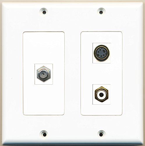 RiteAV - 1 Port RCA White 1 Port Coax Cable TV- F-Type 1 Port S-Video - 2 Gang Wall Plate