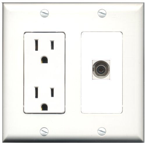 RiteAV - 15 Amp Power Outlet and 1 Port 3.5mm Decorative Type Wall Plate White