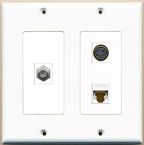 RiteAV - 1 Port Coax Cable TV- F-Type 1 Port S-Video 1 Port Cat6 Ethernet White - 2 Gang Wall Plate
