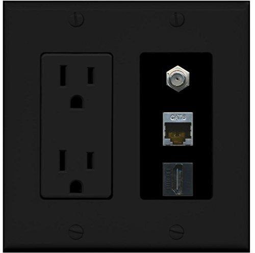 RiteAV - 15 Amp Power Outlet 1 Port HDMI Coax Shielded Cat6 Ethernet Ethernet Wall Plate - Gray