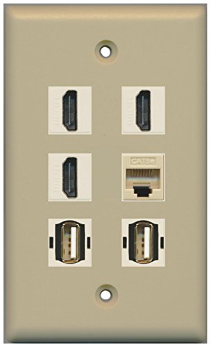 RiteAV - 3 HDMI 2 Port USB A-A 1 Port Cat5e Ethernet Wall Plate - Ivory