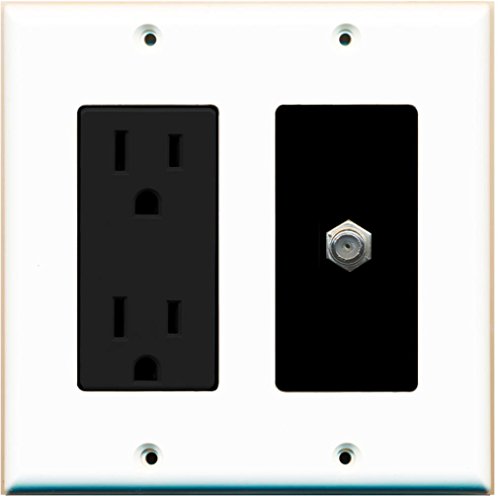 RiteAV - 15 Amp Power Outlet and 1 Port Coax Cable TV- F-Type Decorative Type Wall Plate - White/Black