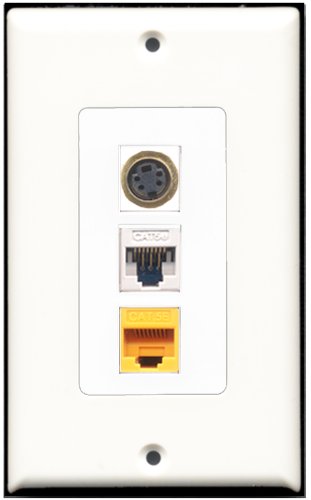 RiteAV - 1 Port S-Video 1 Cat5e Ethernet White 1 Cat5e Ethernet Yellow Wall Plate Decorative