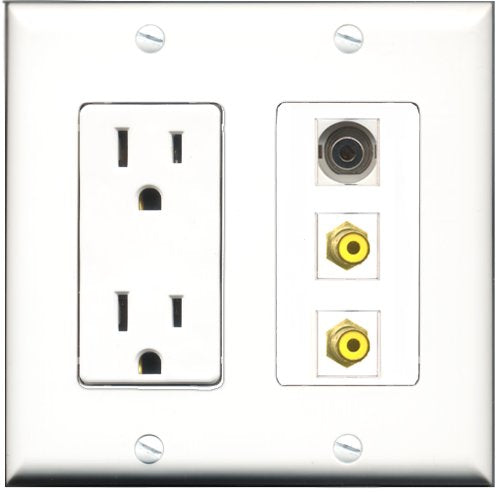 RiteAV - 15 Amp Power Outlet 2 Port RCA Yellow 1 Port 3.5mm Decorative Wall Plate