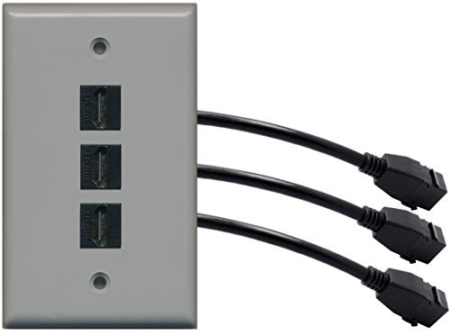 RiteAV (1 Gang Flat) 3 HDMI Black Wall Plate w/ Pigtail Extension Cable Gray