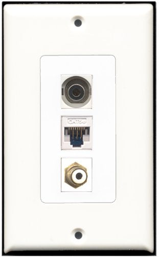 RiteAV - 1 Port RCA White 1 3.5mm 1 Cat5e Ethernet White Wall Plate Decorative