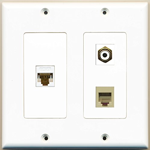 RiteAV - 1 Port RCA White 1 Port Phone RJ11 RJ12 Beige 1 Port Cat6 Ethernet White - 2 Gang Wall Plate