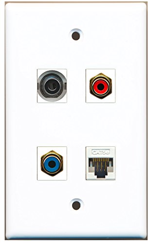 RiteAV - 1 Port RCA Red 1 Port RCA Blue 1 Port 3.5mm 1 Port Cat5e Ethernet White Wall Plate