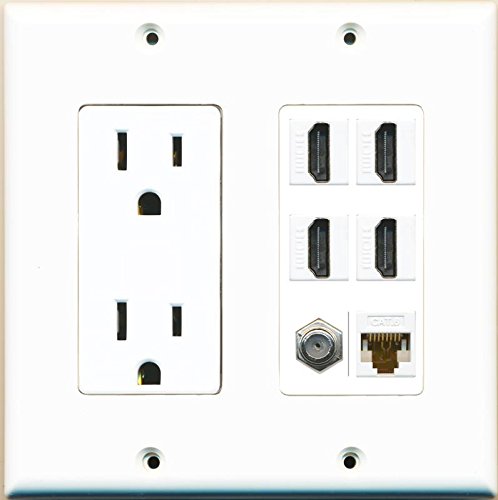 RiteAV Power Outlet HDMI White 2 Coax 3 Cat6 Wall Plate White