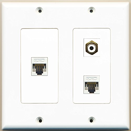 RiteAV - 1 Port RCA White 2 Port Cat5e Ethernet White - 2 Gang Wall Plate