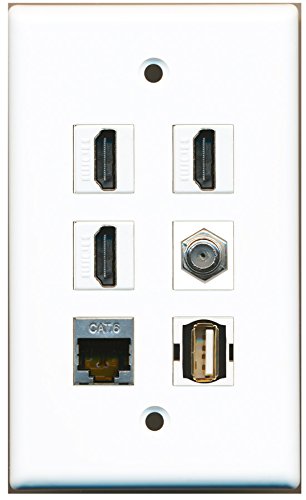 RiteAV - 3 HDMI 1 Port Coax Cable TV- F-Type 1 Port USB A-A 1 Port Shielded Cat6 Ethernet Wall Plate
