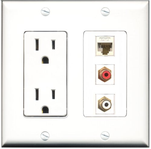 RiteAV - 15 Amp Power Outlet 1 Port RCA Red 1 Port RCA White 1 Port RCA Yellow Decorative Wall Plate