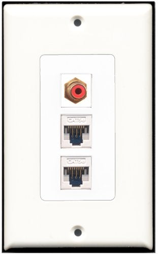 RiteAV - 1 Port RCA Red 2 Port Cat5e Ethernet White Wall Plate Decorative