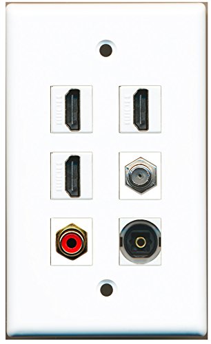RiteAV - 3 HDMI 1 Port RCA Red 1 Port Coax Cable TV- F-Type 1 Port Toslink Wall Plate