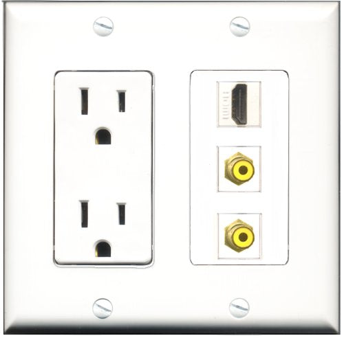 RiteAV - 15 Amp Power Outlet 1 Port HDMI 2 Port RCA Yellow Decorative Wall Plate