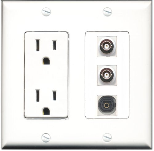 RiteAV - 15 Amp Power Outlet 1 Port Toslink 2 Port BNC Decorative Wall Plate