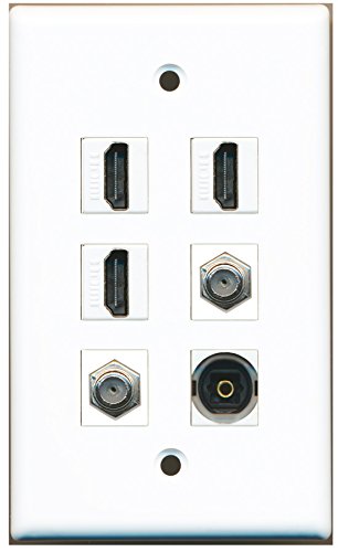 RiteAV - 3 HDMI 2 Port Coax Cable TV- F-Type 1 Port Toslink Wall Plate