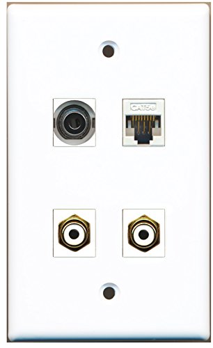 RiteAV - 2 Port RCA White 1 Port 3.5mm 1 Port Cat5e Ethernet White Wall Plate