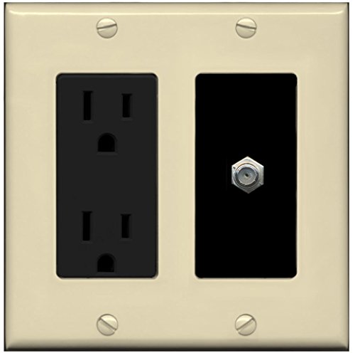RiteAV - 15 Amp Power Outlet and 1 Port Coax Cable TV- F-Type Decorative Type Wall Plate - Ivory/Black